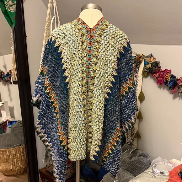 New. Multicolor Knit Poncho - Picture 2 of 4